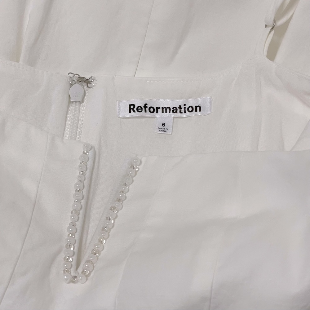 Reformation Kye Midi Dress in White with Custom Beaded front detail | Sz 6 - Picture 8 of 11